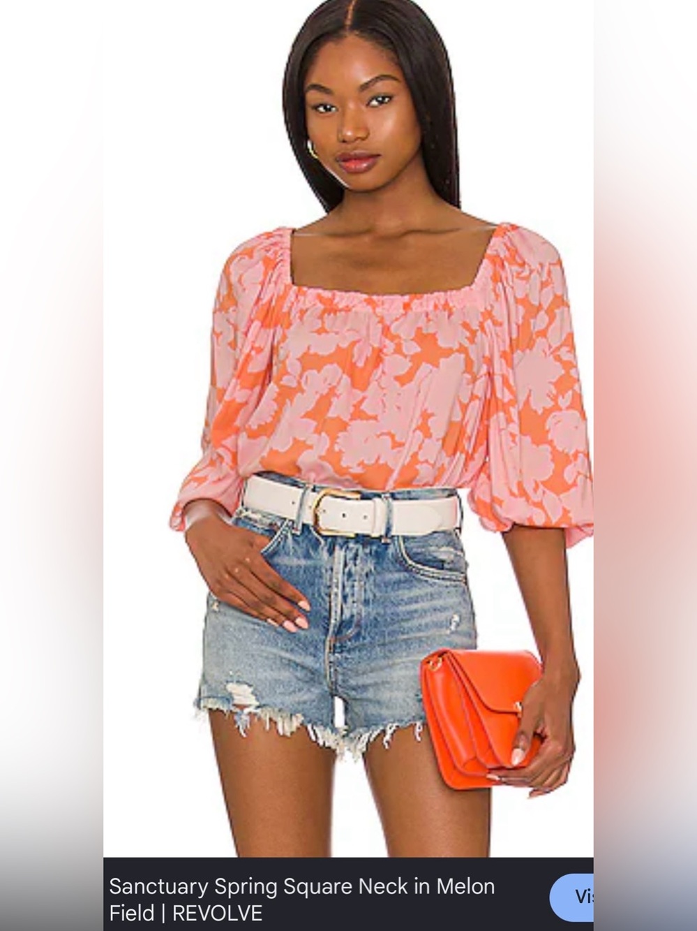 Sanctuary Floral Square-Neck Puff Sleeve Blouse Sz Med “Melon Field”